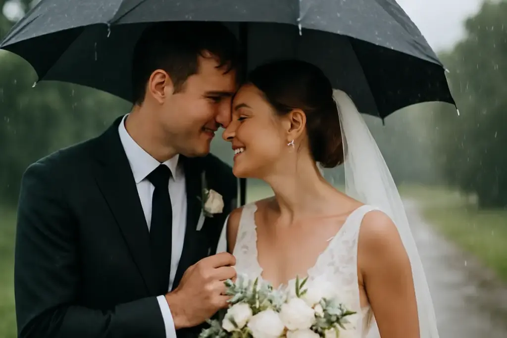 Cosa succede se piove il giorno delle nozze? Strategie fotografiche che salvano ogni scatto