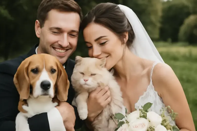 Ritratti degli sposi con gli animali domestici: idee dolcissime per foto emozionanti